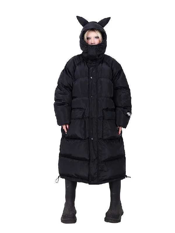 Cat Ear Hooded Loose Long Cotton Coat【s0000000303】 Welt Pockets Slit Pockets Flap Pockets
