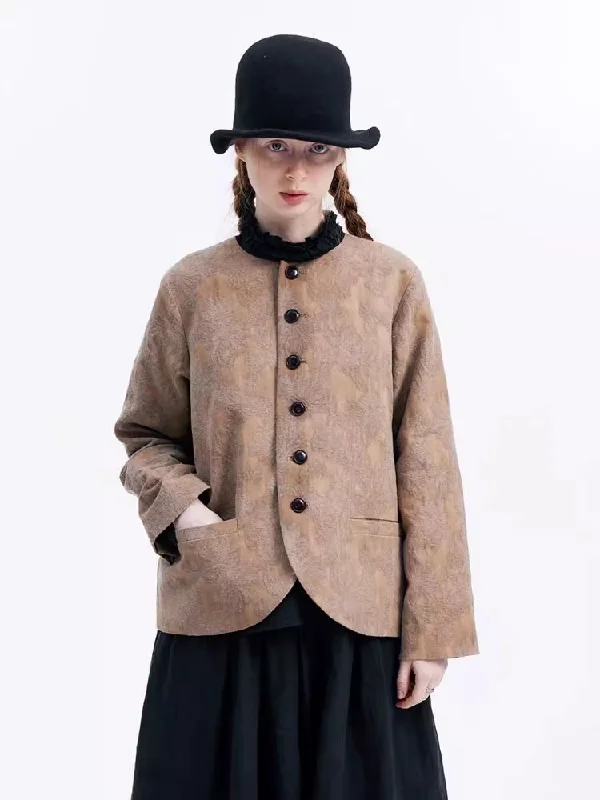 Dark jacquard multi-button collarless blazer【s0000007961】 Women's Vintage Jacket