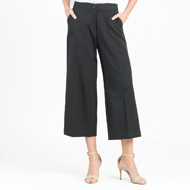 Woven Twill - Zip Closure Front Pocket Cropped Trouser - Black - Final Sale! Trousers Harem Relaxed Fit