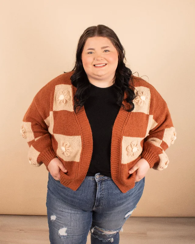 Freya Floral Checker Cardigan Front Pockets Side Pockets Patch Pockets