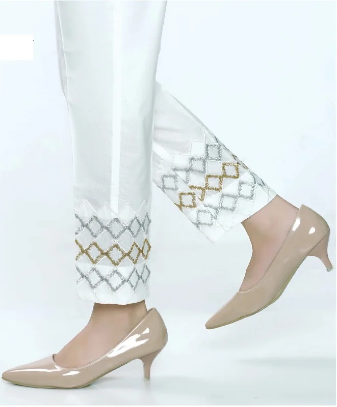 Lakhani Embroidered, Printed Ladies Stitched 1 Piece Single Trouser LSM-T-42-White Trousers Harem Relaxed Fit
