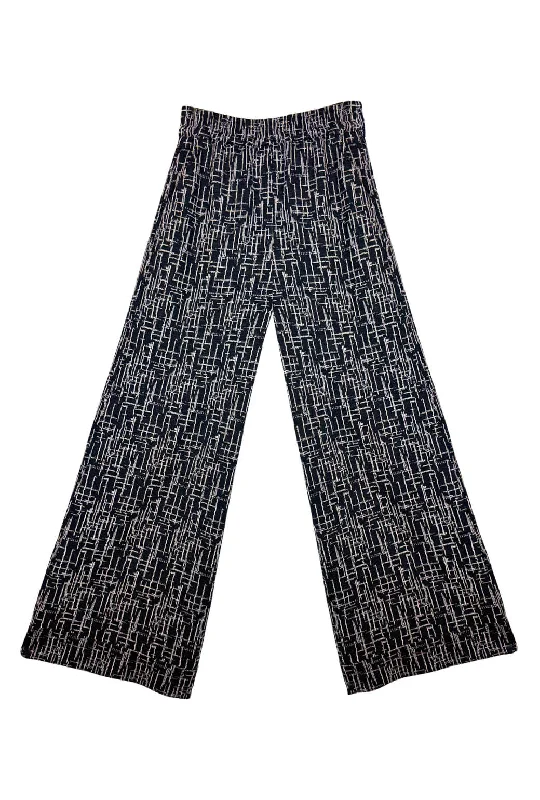 BURU x Val Wide Leg Knit Trouser - Black Geo Knit Trousers Tapered Slim Fit