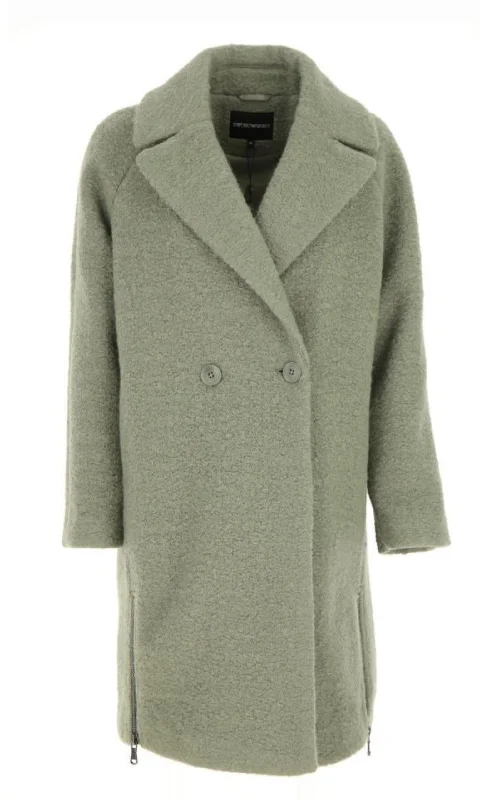 Double-breasted Celadon Green Coat Pleated Ruffled tiered