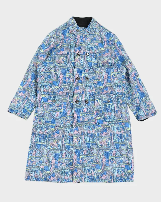 Women's Reversible Purple and Black Double Breasted Coat - M Satin Silk Chiffon