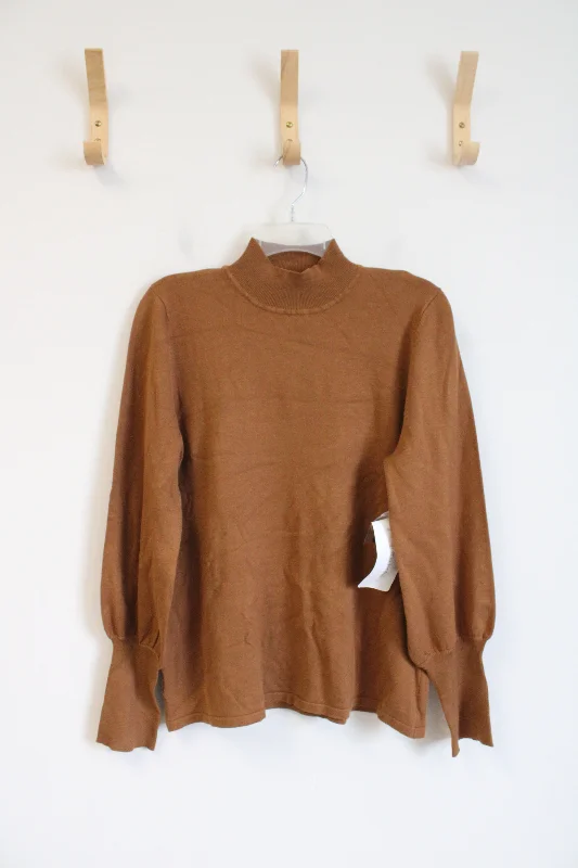 NEW Erin London Brown Mock Neck Sweater | XL Tailored Straight A-Line