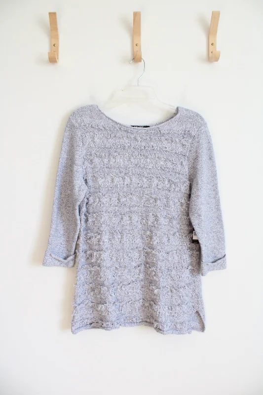 NEW Nic & Zoe Blue Light Stone Fringe Sweater | L Sweater Knitwear Pullover