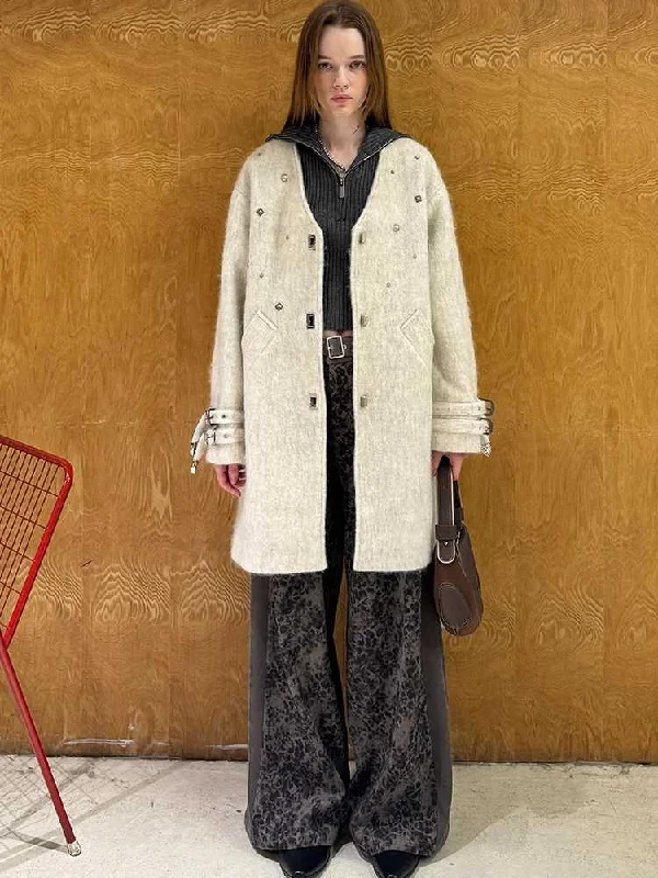 Original design rivet wool coat【s0000010813】 Front Pockets Side Pockets Patch Pockets