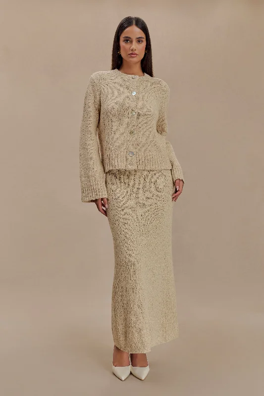 Moira Oversized Boucle Cardigan - Wheat Cable Knit Ribbed Knit Lace Knit