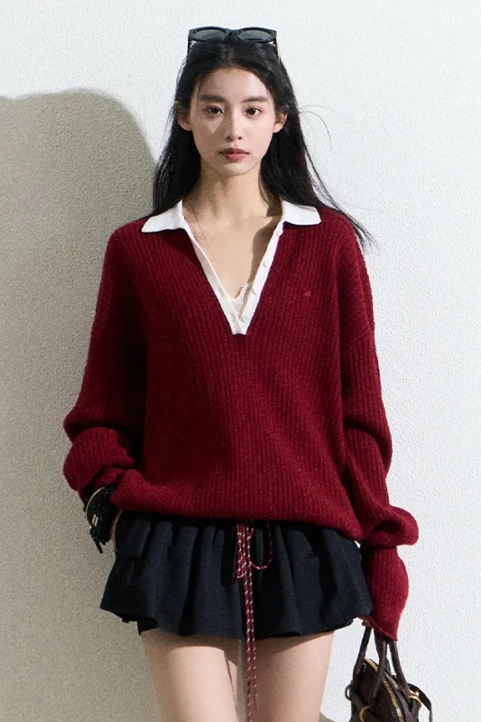 Burgundy Ribbed Sweater Layered Multi-layer Single Layer
