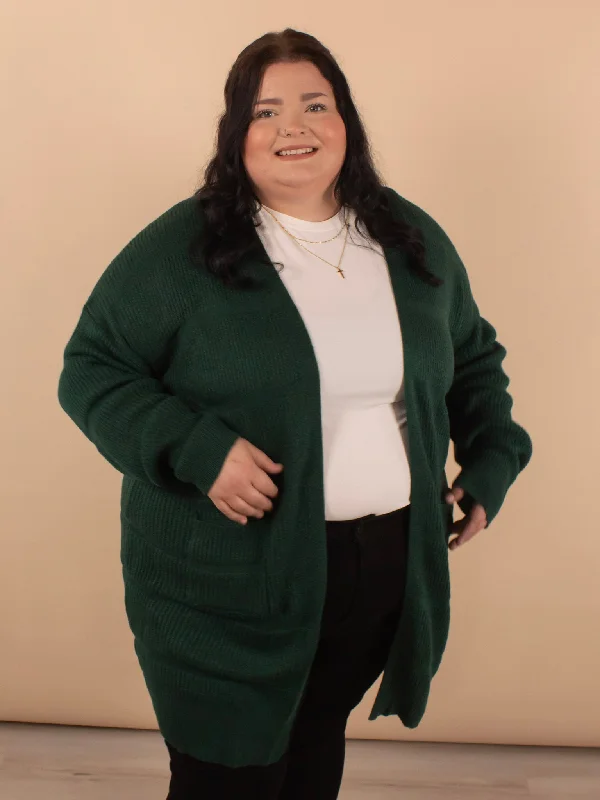 Winifred Long Textured Cardigan in Hunter Green Wool Fabric Cashmere Fabric Tweed Fabric
