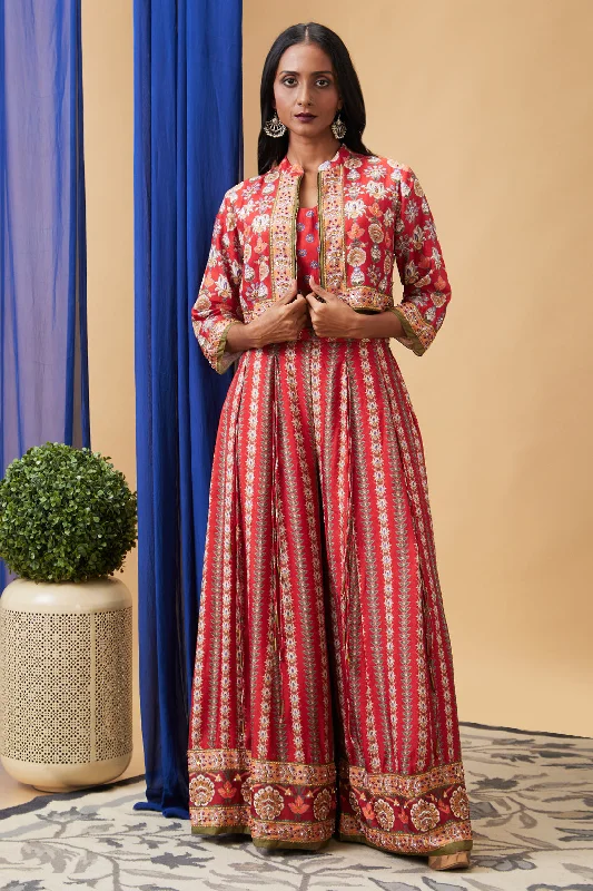 Tabriz Embroidered Palazzo Set With Jacket Chenille Fabric Brocade Fabric Lace Fabric