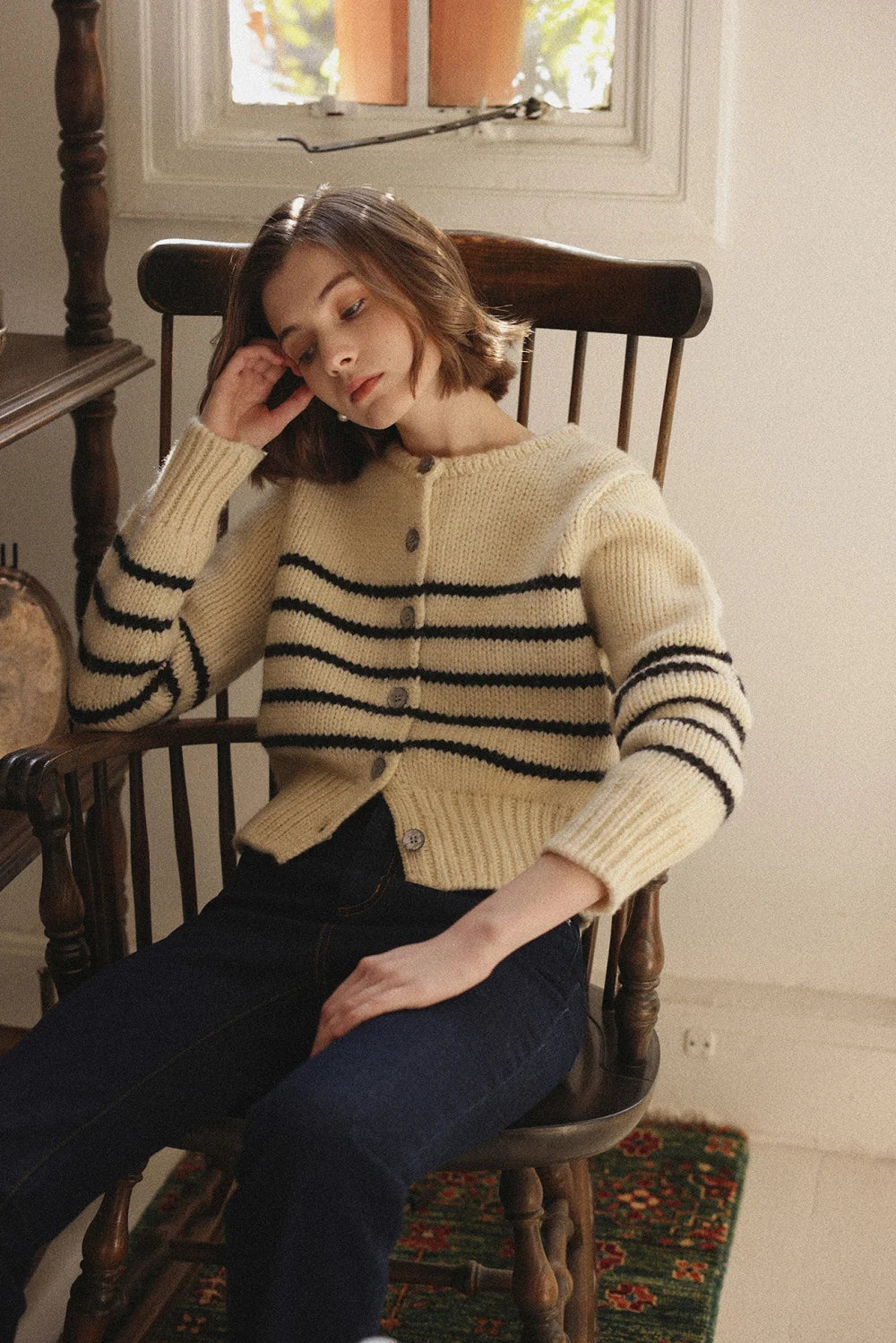 Faith - Knitted striped cardigan Lace Blend Ribbed Blend Corduroy Blend