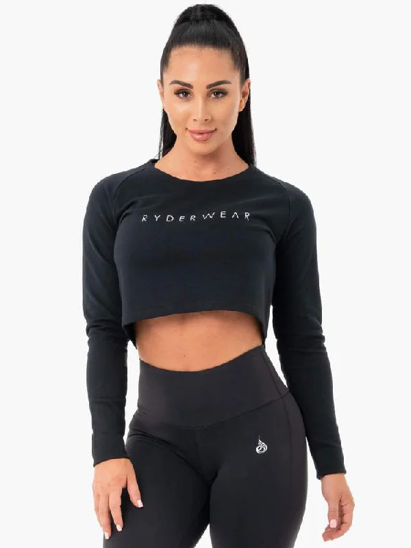 Ryderwear | Staples Cropped Sweater - Black Hooded Sweater Collared Sweater Shawl Collar