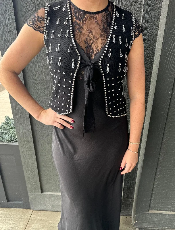 Embellished Cardigan Vest Spandex Rayon Corduroy