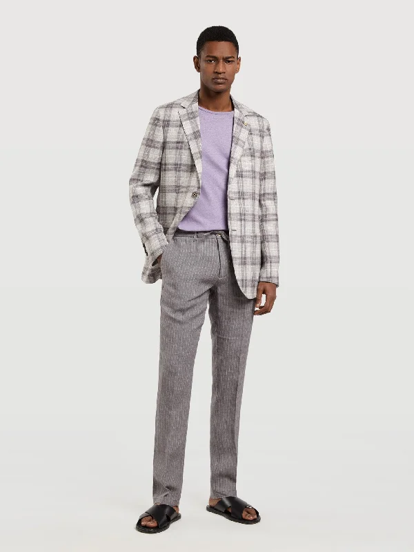 Unstructured Checks Linen Blazer Women's Elegant Jacket