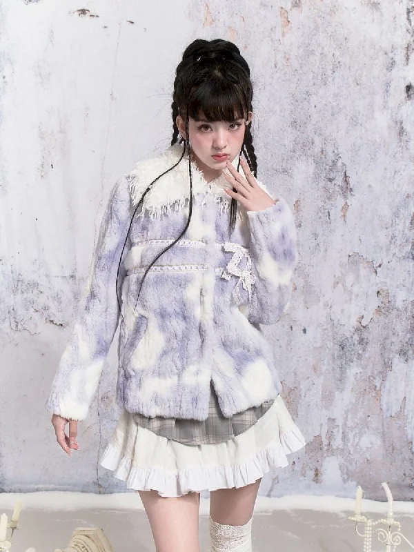 Tie-Dye Patchwork Rabbit Fur Coat【s0000005306】 Parka Anorak Hoodie
