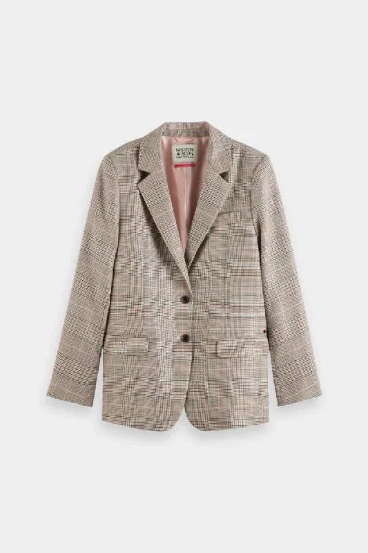 SEQUIN PRNCE OF WALES CHECK BOYFRIEND SINGLE BREASTED BLAZER Spring Women's Coat
