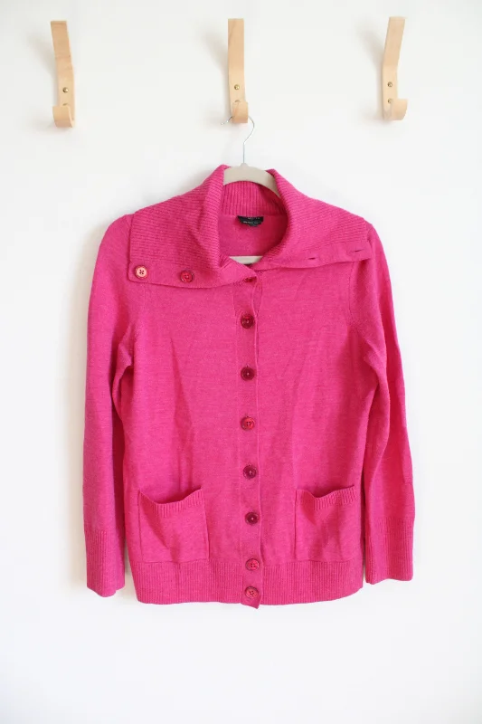 Talbots Pink Collared Button Down Wool Sweater | M Petite Fitted Slim Tailored
