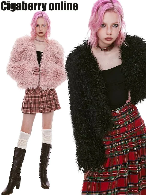 Multi-color long hair eco-friendly fur coat【s0000004974】 Lapel Coat Peter Pan Collar Coat Cowl Neck Coat