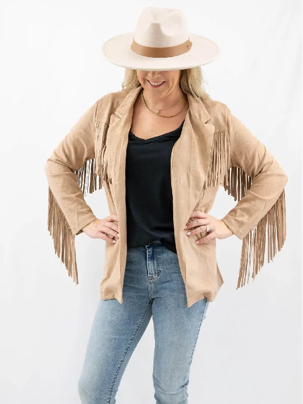 Mocha Suede Fringe Blazer Women's Unique Blazer