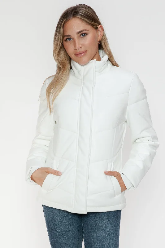 Hazel Blues® |  Snobbish Pocketed Zip Up Turtleneck Puffer Jacket Faux Fur Fabric Real Fur Fabric Shearling Fabric