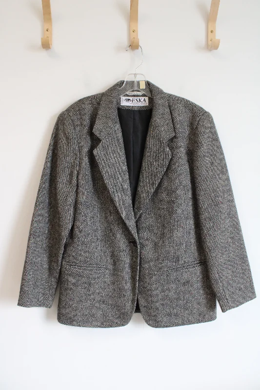 Eska Internationale Vintage Wool Multi-Colored Speckled Tweed Black & Gray Blazer | 10 Women's Trendy Suit