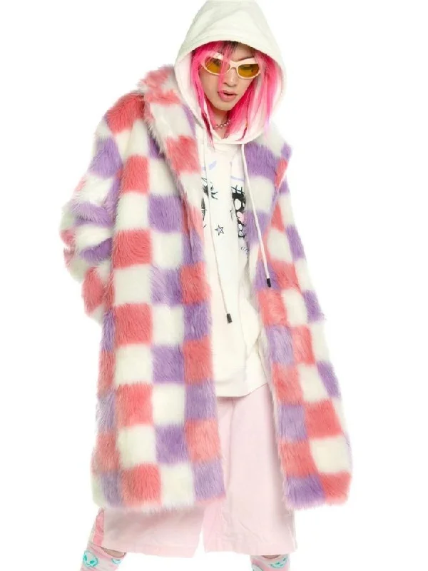 Plaid Straight Loose Fur Coat【s0000004453】 Trapeze Tunic Caftan