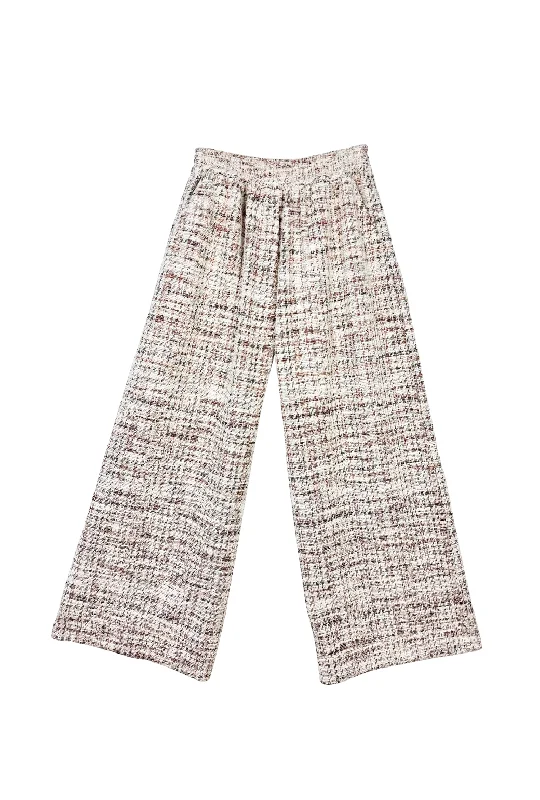 BURU x Val Wide Leg Knit Trouser - Ivory Tweed Trousers Timeless Classic