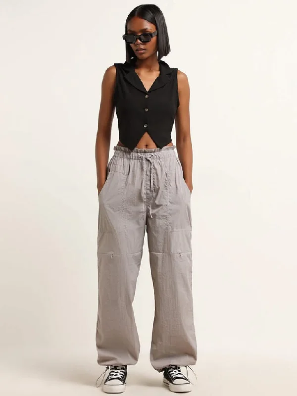 Nuon Beige Paperbag-Waist High-Rise Trousers Trousers Elastic Waist Soft