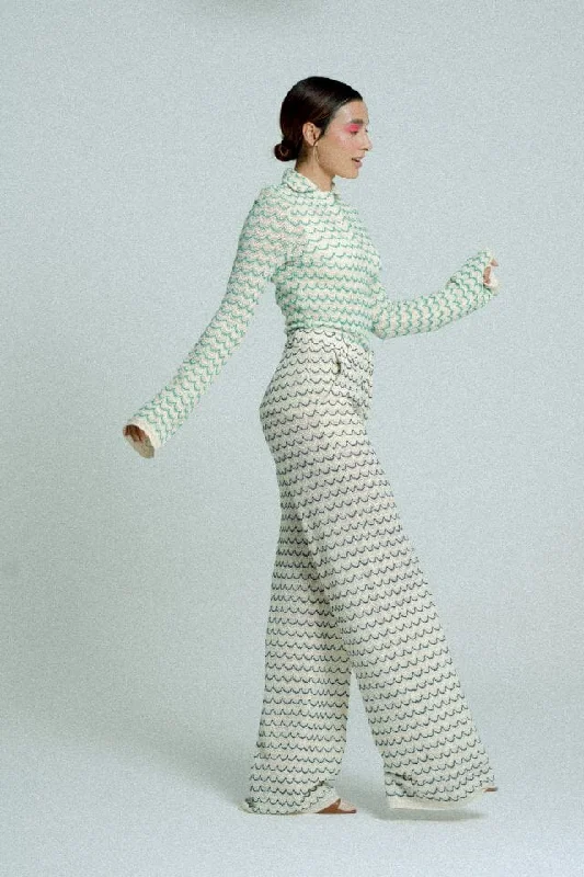 Light Weight Cotton Knit Long Wide Trousers Marine Trousers Designer Luxury