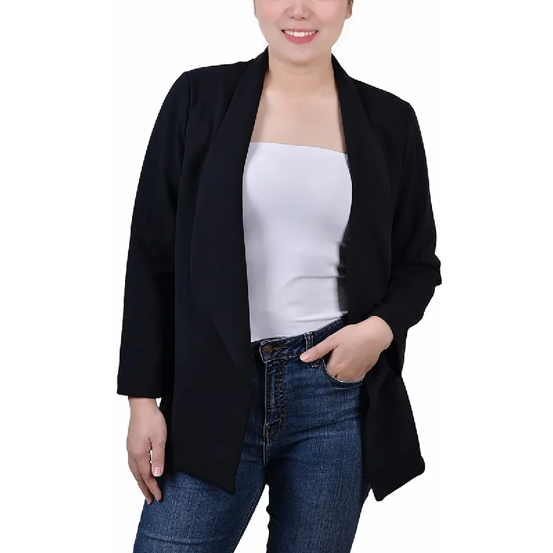 NY Collection Womens Petites Ponte Solid Open-Front Blazer Women's Patchwork Suit