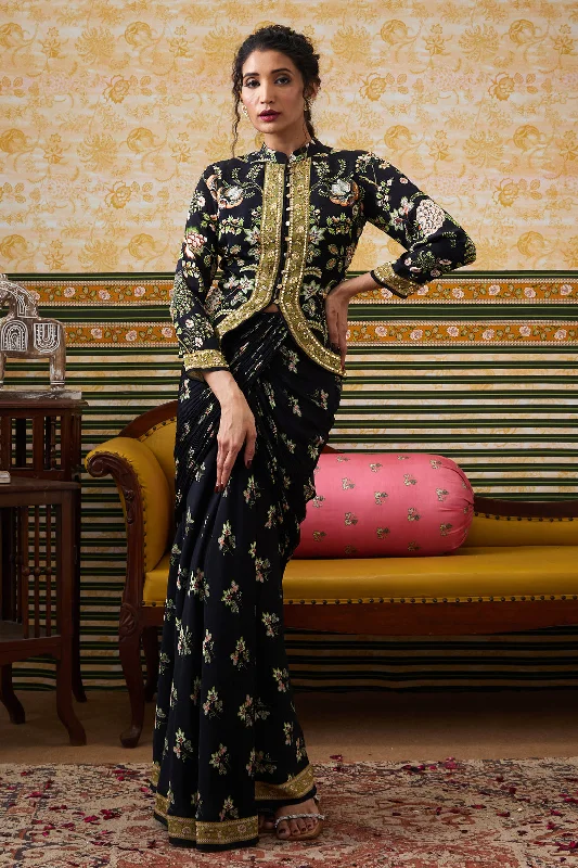 Mehr Embroidered Jacket With Drape Skirt Collared Jacket Crew Neck Jacket Turtle Neck Jacket