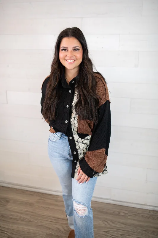 POL Floral Black Sweater Stylish Fashionable Trendy
