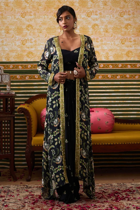 Mehr Printed Drape Skirt Set With Jacket Print Jacket Jacquard Jacket Patchwork Jacket