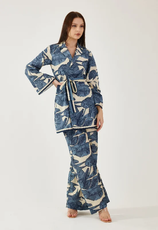 White and blue floral jacket Toggled Jacket Drawstring Jacket Belted Jacket