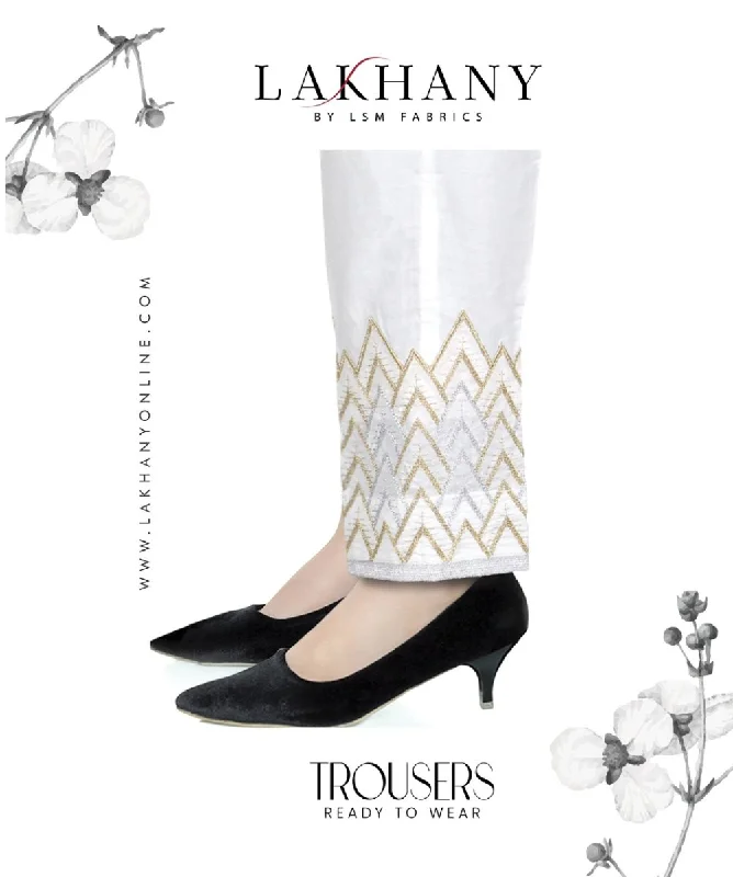 Lakhany 01 Piece Embroidered Stitched Trousers LSM-T-1603-White Trousers cozy soft