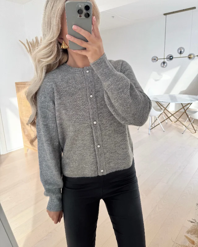 JDY cardigan lumi life ls button knit medium grey melange Herringbone Houndstooth Plaid