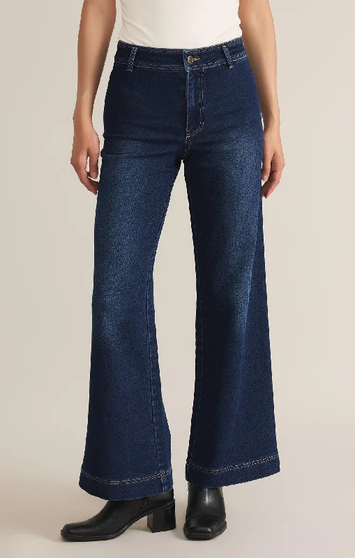 Z Supply Rilynn Wide leg Denim Trouser | Dark Rinse Trousers Favorite Customer