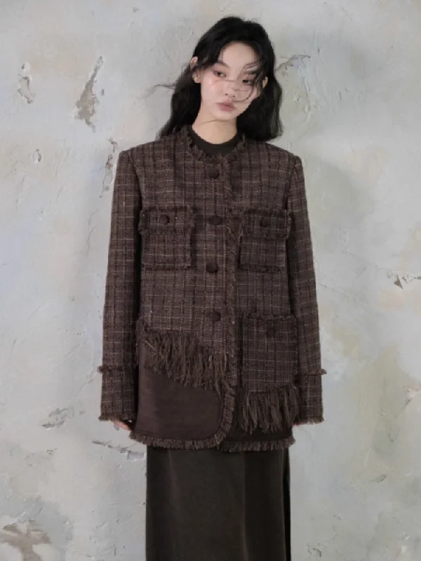 Tweed Loose Tassel Short Coat【s0000004389】 Parka Anorak Hoodie