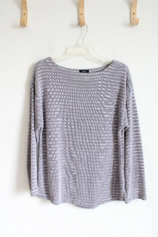 Jones New York Silver Ribbed Sweater Top | M Terry Terry Cloth Terry Knit