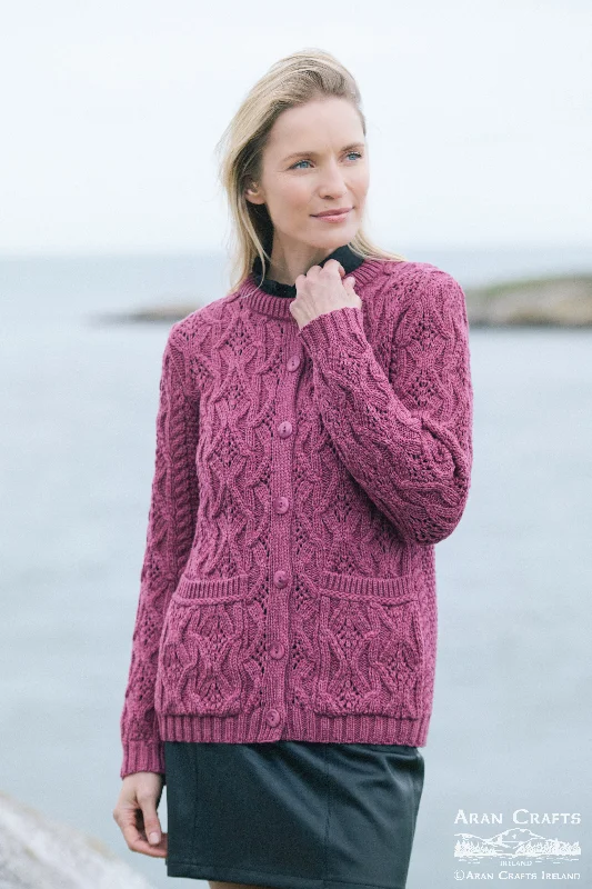 Aran - Killiney Cardigan - Magneta Fitted Slim Tailored