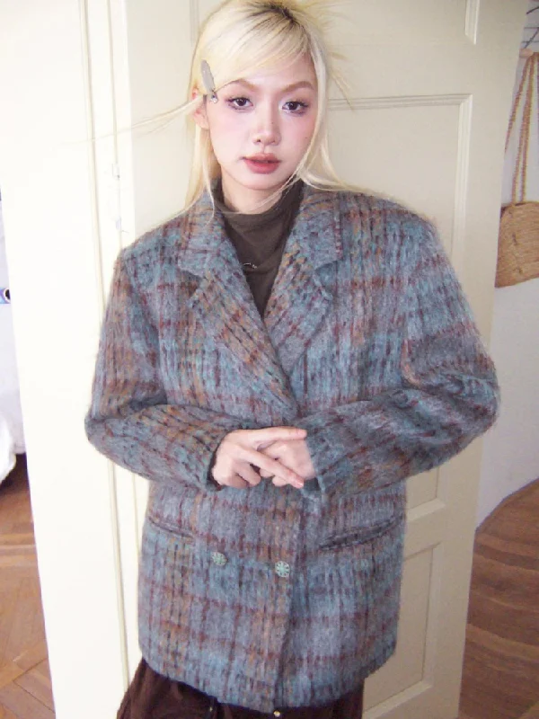 Plaid wool coat【s0000003688】 Buttoned Toggled Snapped
