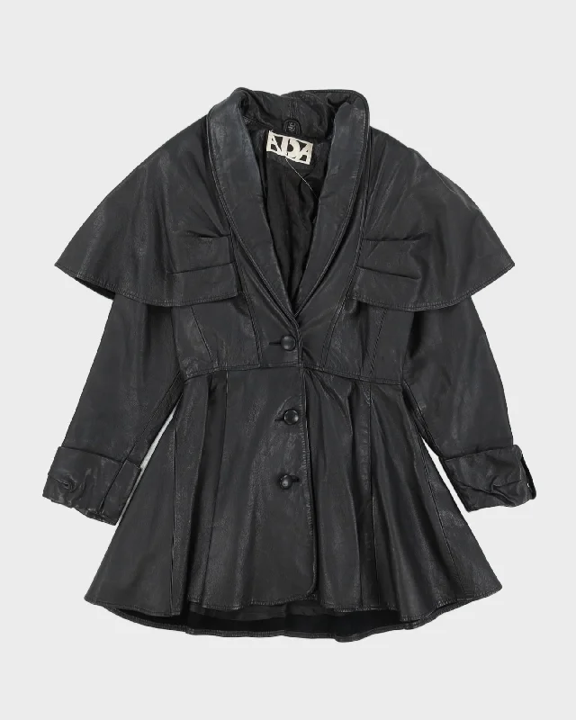 Vintage 90s ADA Black Leather Coat - S Chenille Brocade Lace