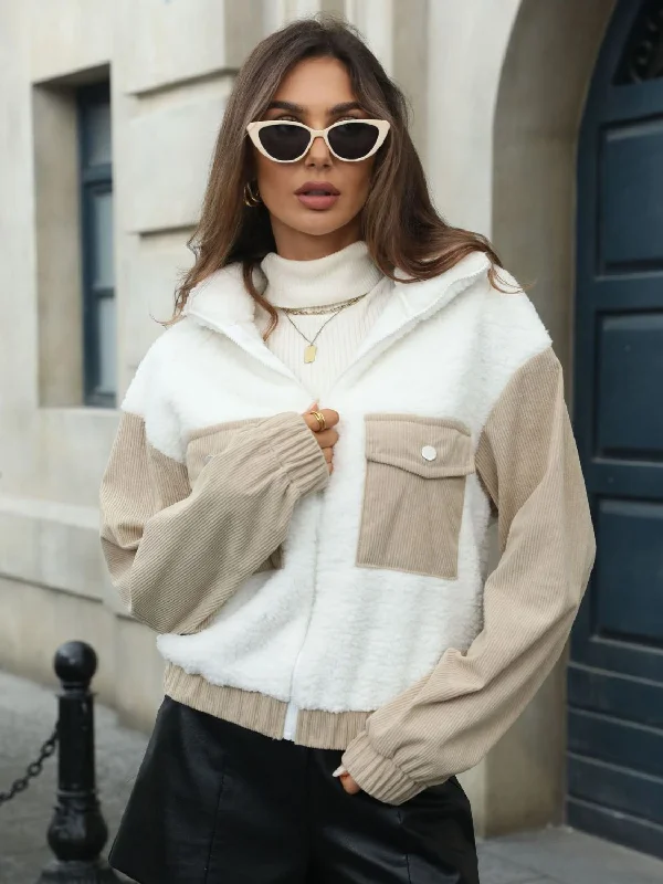 Hazel Blues® |  Contrast Zip Up Long Sleeve Jacket Embroidered Jacket Appliqued Jacket Beaded Jacket