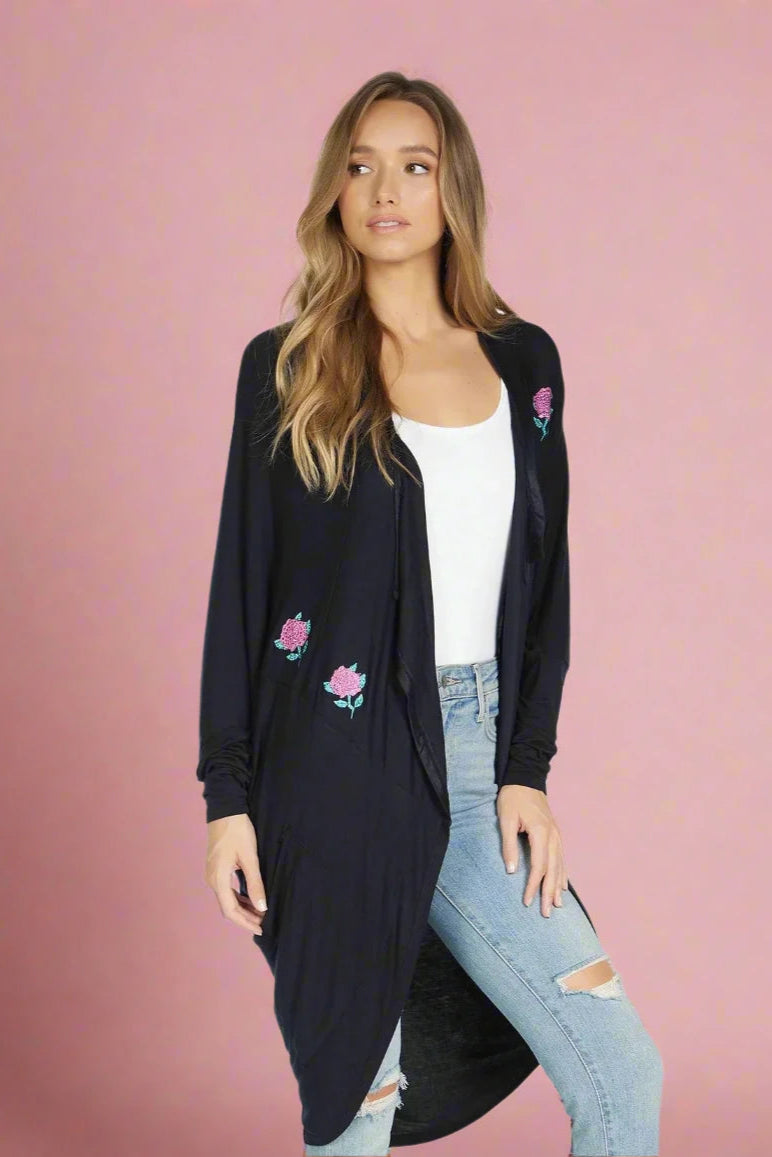 Lauren Moshi Ramona Crystal Roses Wrap Cardigan Beaded Cardigan Sequined Faux Fur