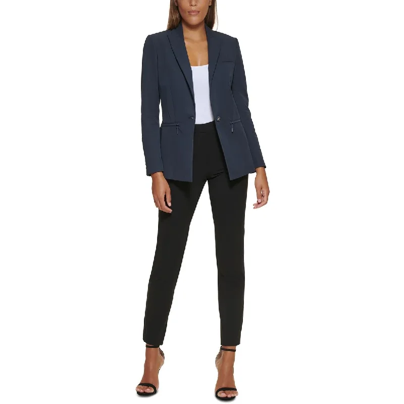 DKNY Womens Petites Solid Cotton One-Button Blazer Women's Trendy Blazer