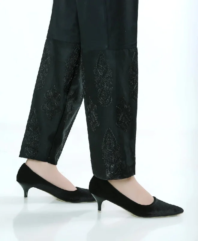 Lakhany 01 Piece Embroidered Stitched Trousers LSM-T-1614-Black Cropped Trousers Casual Linen