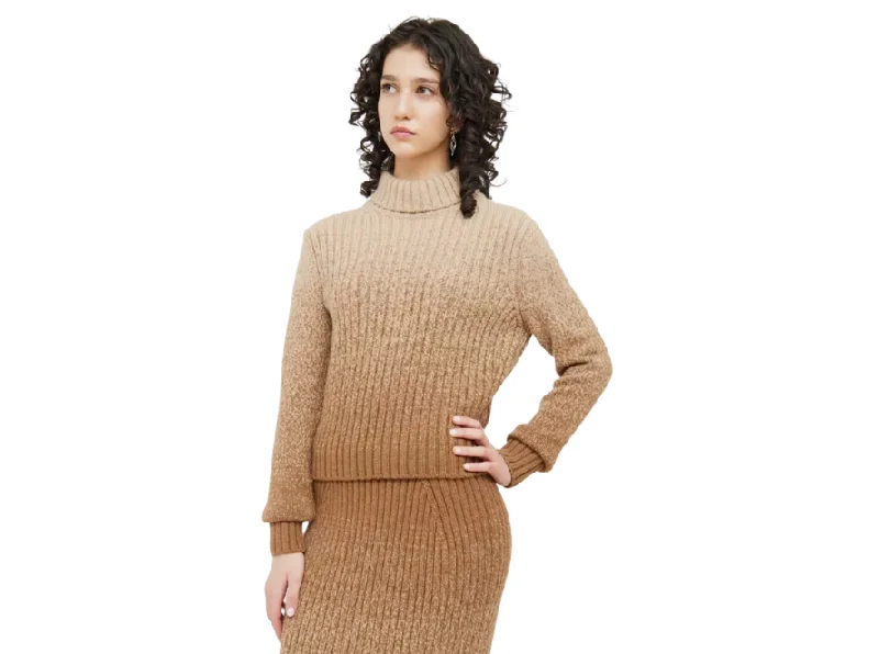 Loro Piana Brown Ombre Ribbed Knit 100% Cashmere Sweater Striped Floral Plaid