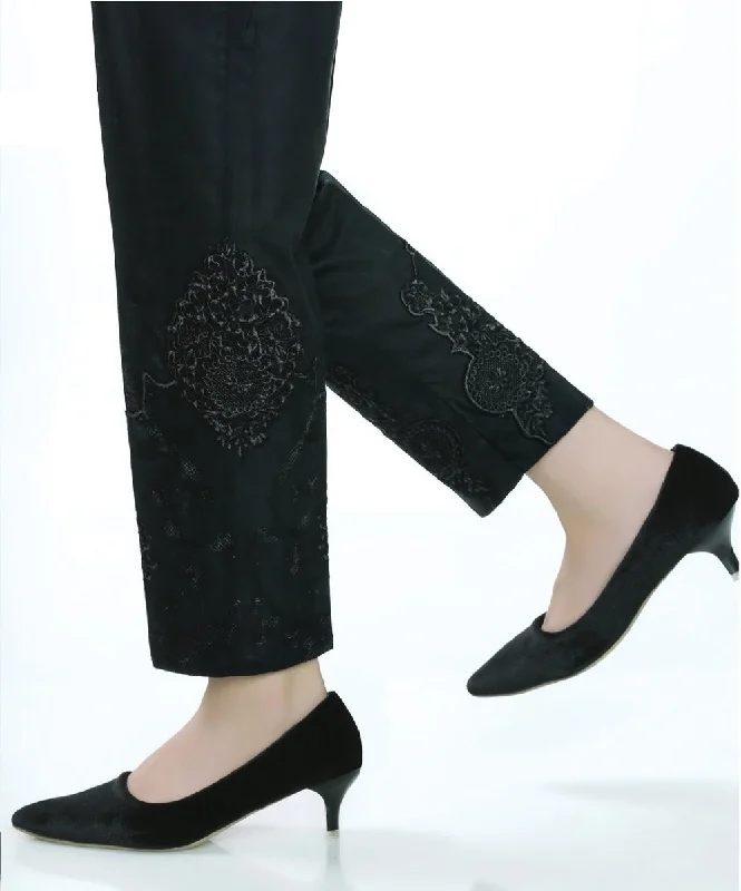 Ready to Wear Lakhani Embroidered, Printed Ladies Stitched 1 Piece Single Trouser LSM-T-61-Black Trousers Culottes Wide Leg