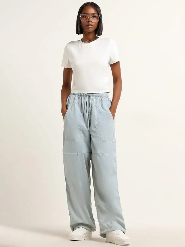 Nuon Light Blue Paperbag-Waist High-Rise Trousers Trousers Culottes Wide Leg